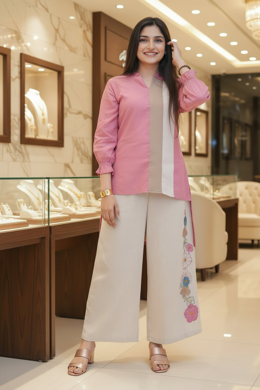 Blush Pink Embroidered Co-ord Set