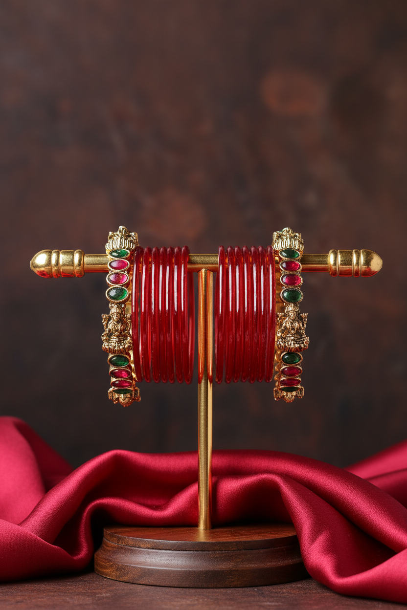 Antique Gold Lakshmi Motif Kemp Bangle Pair | UrbanLooma