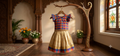 Premium Kerala Kasavu Kids Pattu Pavadai Set - Multi-Color Plaid Blouse & Gold Skirt