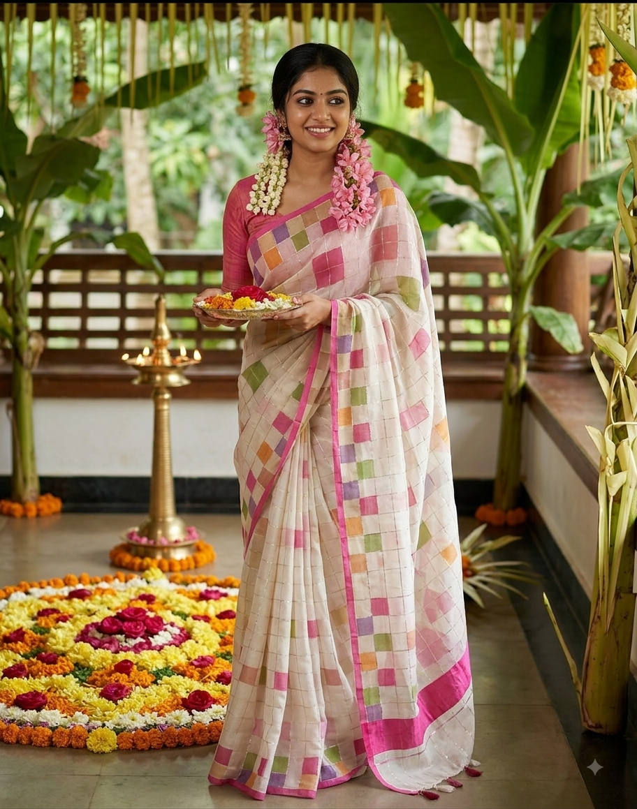 Premium Multi-Color Checked Mal Cotton Saree
