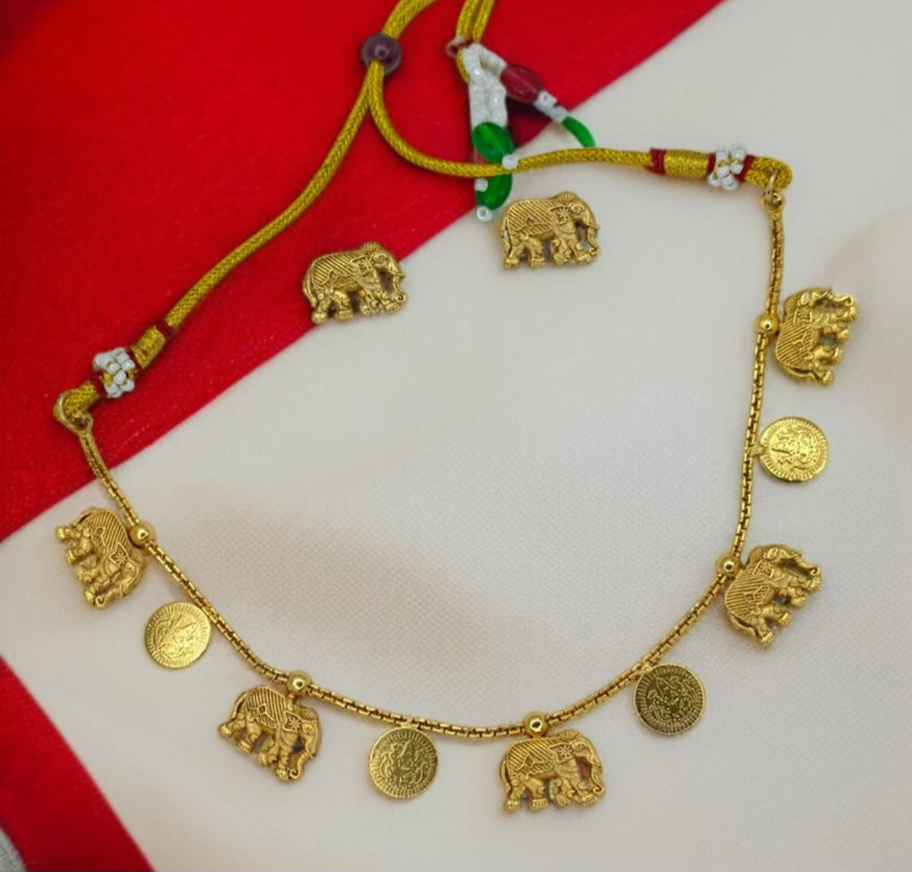 Product Title: "Divine Heritage" Artisan Gold Elephant Charm Necklace and Earring Set