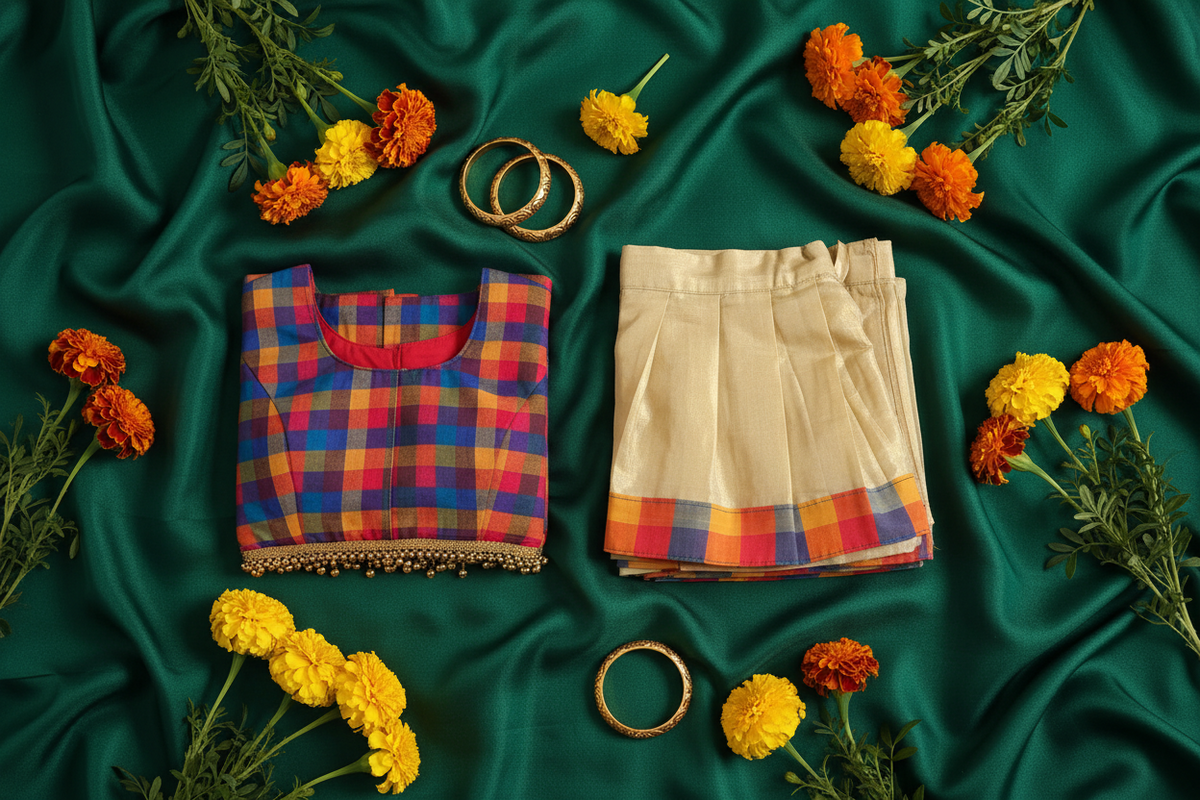 Premium Kids Traditional Pattu Pavadai & Blouse Set (Ready to Wear)
