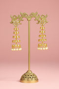18K Gold-Plated Multi-Tiered Step Jhumka Earrings with CZ Stones & Pearl Drops