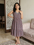 Ajrakh Block Printed Sleeveless V-Neck Tiered Midi Dress