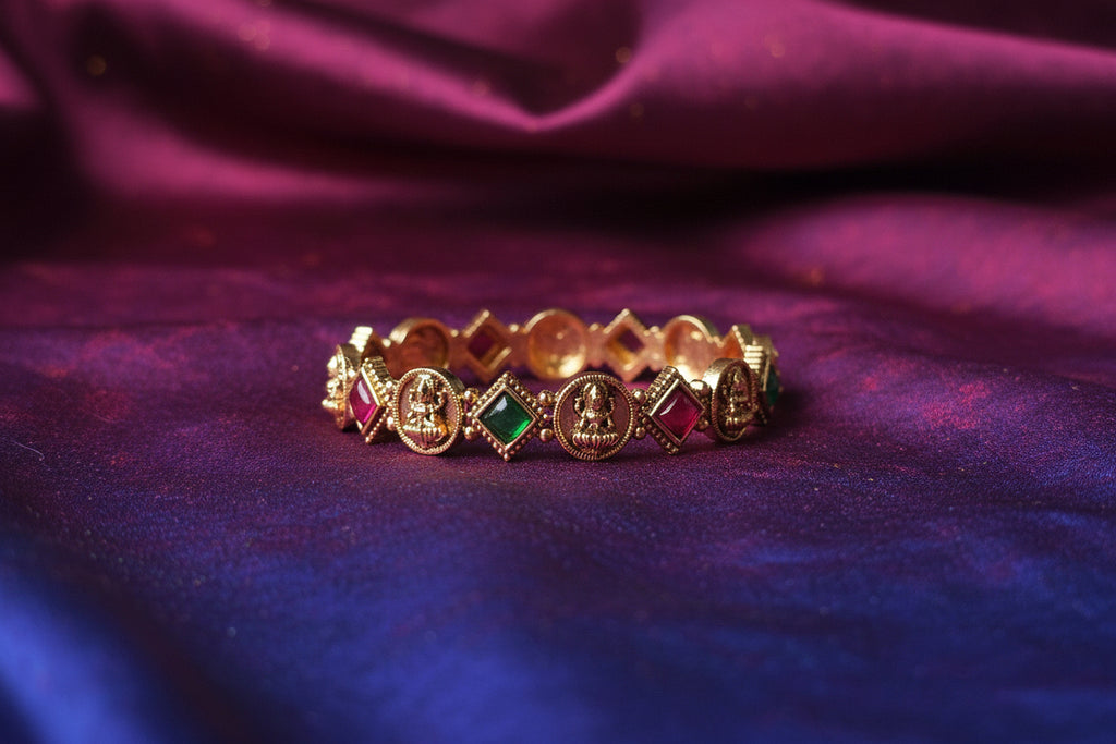 Antique Gold Divine Coin & Geometric Kemp Bangle Pair | UrbanLooma