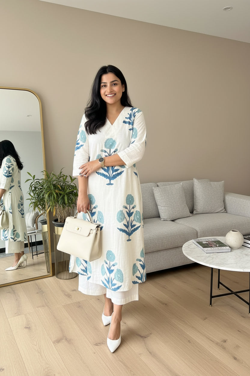 Cream Floral Cotton Co-ord Set