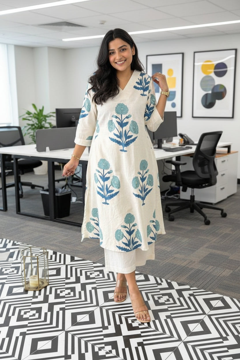 Cream Floral Cotton Co-ord Set